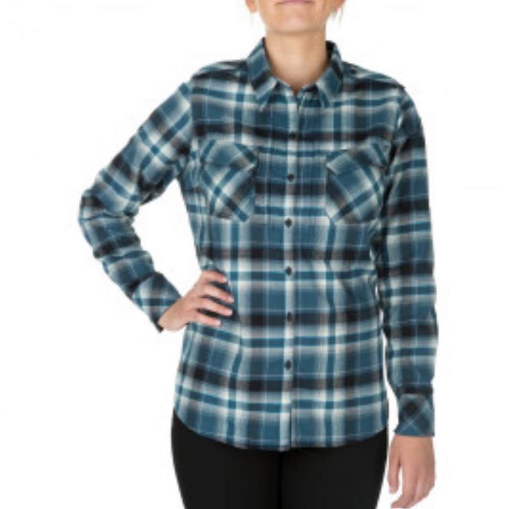 Small 5.11 Tactical Blue Gray Plaid Long Sleeve Heartbreaker Flannel Shirt Women